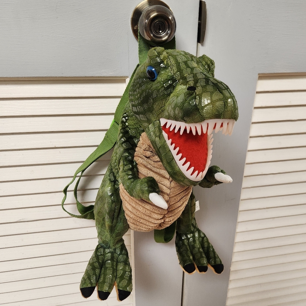 Kids T-Rex Green Dinosaur Backpack Plush Adjustable Straps